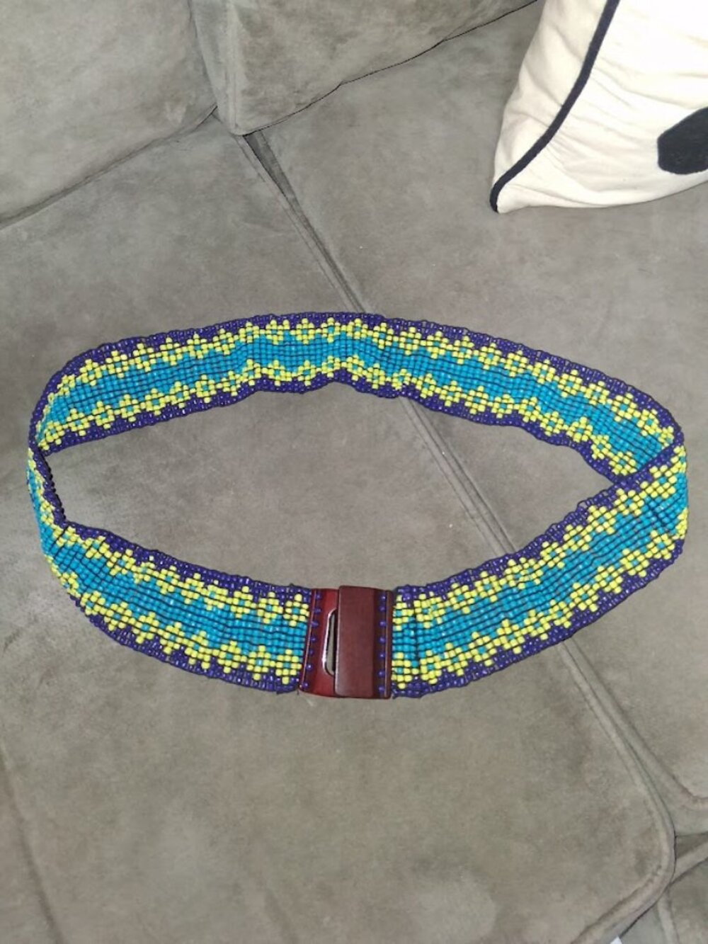 Chico's Interlocking Wood Buckle Glass Beaded Stretch Belt Sz L/XL
